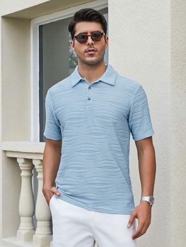 Esabel.C Mens Knit Polo Shirts Short Sleeve Collared Casual Shirt Polo Shirts for Men,Blue,XL - Image 2