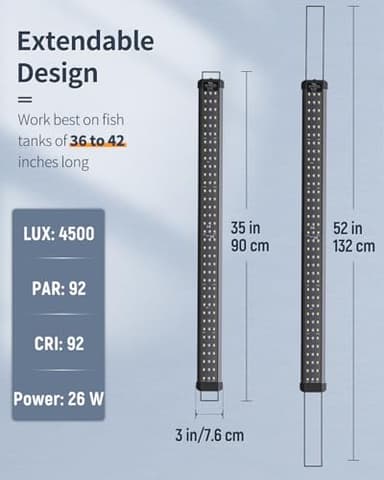 Pawfly 28W Aquarium LED Light for 36 to 42 Inch Extendable Fish Tank Light with Full Spectrum Brilliant White Blue Red Lights with Daytime & Night Modes Timer Auto On/Off Adjustable Brightness - Image 2