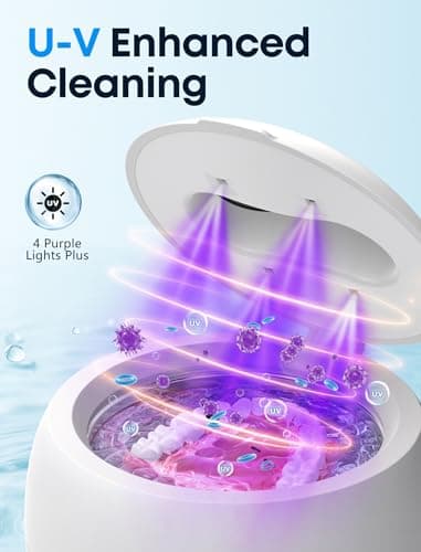 Ultrasonic Retainer Cleaner, 45kHz Denture Cleaner Machine with 3 Modes, 200ML Dental Cleaning Pod for Dentures, Mouth Guards, Aligner, Night Guard, Braces, Jewelry (White) - Image 2