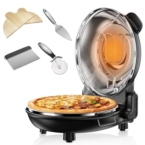 Upgrade Pizza Oven, Indoor Pizza Ovens Heats Up to 800˚F, 1200W Electric Pizza Oven, 12 Inch Pizza Maker with Viewing Window, Temperatures Control and Timer for Indoor and Outdoor Use - Image 1