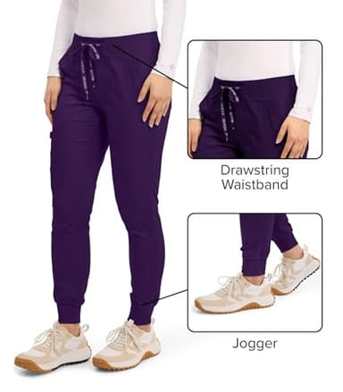 Med Couture Scrub Pants for Women Cargo Jogger Bottoms with 5 Pockets, Lightweight, Ultra Soft, 2-Way Stretch Fabric - MC7710, XL Tall, Eggplant - Image 3