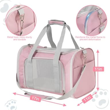 Roaringkitty Travel in Style: Portable Pet Carrier for Small Pets up to 15 Lbs- Airline Approved, Collapsible & Comfortable cat/Puppy Soft Sided Bag (Pink) - Image 2