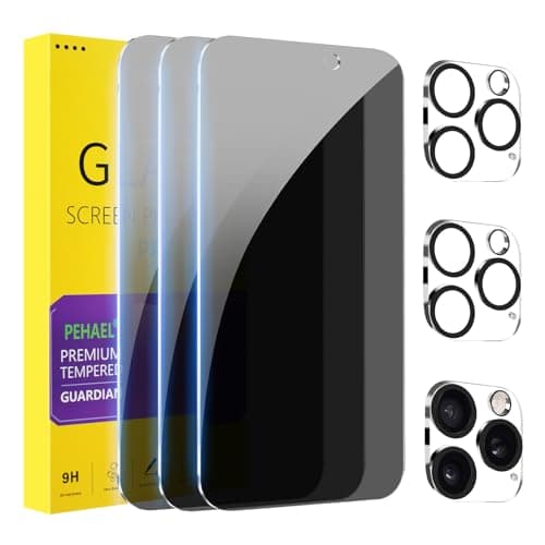 PEHAEL 3+3Pack for iPhone 16 Pro Privacy Screen Protector with Camera Lens Protector Full Coverage Anti-Spy Tempered Glass Film 9H Hardness Easy Installation Bubble Free [6.3 inch] - Image 1