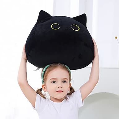 WeBingo Black Cat Plush Toy 16'' Black Cat Pillow, Soft Plush Doll Black Cat Stuffed Animal, 3D Black Cat Plushies Pillow Baby Cute Plush Toys Shape Cat Design Sofa Fat Pillow Gifts for Boys Girls - Image 3