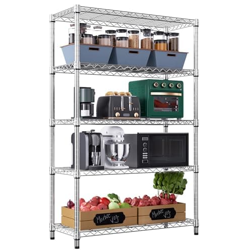 M MZG Steel Storage Shelving 5-Tier Utility Shelving Unit Steel Organizer Wire Rack for Home,Kitchen,Office,Garage, 1750 LBS Capacity 17.7" D x 47.2" W x 72.3" H - Image 1