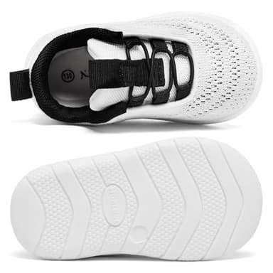 MORENDL Toddler Sneakers Baby Slip On Walking Shoes Non-Slip Breathable Boys & Girls Running Shoes Infant Tennis Shoes Whtie Black 9-12 Months Size 4.5 - Image 4