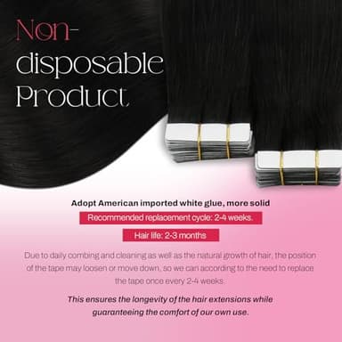 Moresoo 26 Inch Tape in Hair Extensions Human Hair Seamless Invisible Hair Extensions Tape in Real Human Hair 50g Natural Black Human Tape in Extensions#1B 20Pcs - Image 3