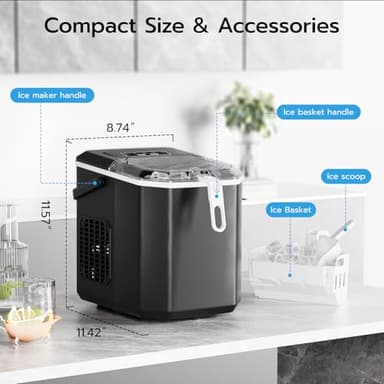 ZAFRO Countertop Ice Maker, 26Lbs/24H, 9 Bullet Cubes in 6 Mins, Self-Cleaning Portable Ice Machine with 2 Ice Sizes (S/L), Quiet Compact Design, Double Handles, for Home, Party, RV, Camping, Black - Image 7