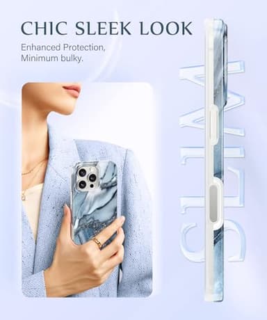 GVIEWIN for iPhone 16 Pro Case Compatible with MagSafe, with Screen & Lens Protectors, Military-Grade Protection Slim Marble Shockproof Magnetic Phone Case for 16 Pro 6.3", Azurite Drift/Blue - Image 8