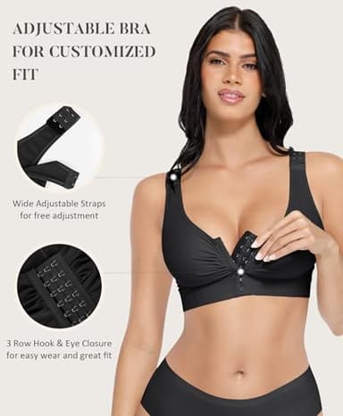 FeelinGirl Post Surgery Compression Bra Soft Support for Mastectomy Breast Augmentation Breast Lift Bra Black M - Image 3