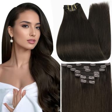 Full Shine 28 Inch Clip in Hair Extensions Real Human Hair Dark Brown Clip in Extensions Brown Real Hair Extensions Clip ins for Women Triple Weft Invisible 7 Pcs 150 G - Image 1