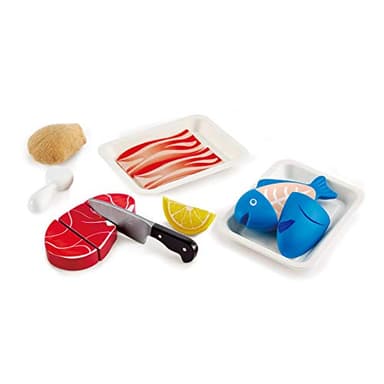 Hape Tasty Proteins Set | Wooden Pretend Play Food Set for Kids, Basic Play Cooking Ingredients and Accessories Set, Multicolor - Image 1