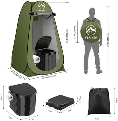 Portable Toilet Kit, Camping Toilet with Pop-Up Privacy Tent and Poo Gel Toilet Bags, Washable Portable Outdoor Showers Changing Rooms - Image 4