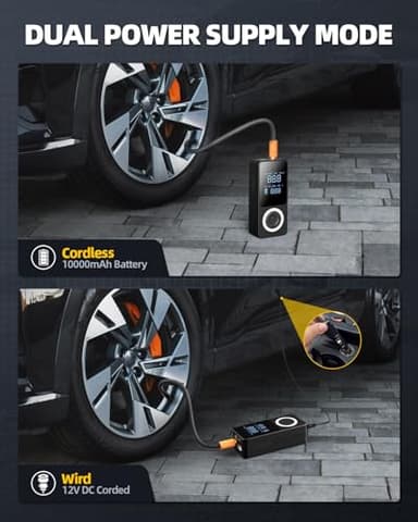 Cordless Tire Inflator Portable Air Compressor, Smart Air Pump for Car Tire with Digital Pressure Gauge, LED Light, 12V Car Power Adapter, Storage Box, Car, Motorcycle, Ball, BikePump - Image 6