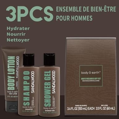 Birthday Gifts for Men BODY & EARTH Gift Sets for Men 3PC Mens Gift Set Gift Baskets for Men Includes Sandalwood Shower Gel Body Lotion Shampoo, Mens Gift Basket Christmas Gifts for Men Boyfriend - Image 2