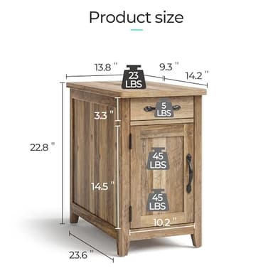 LINSY HOME Farmhouse End Table with Charging Station, Narrow Side Table for Living Room, Sofa Side Table with Drawer and Storage Cabinet, Small Nightstand for Home Office - Image 3