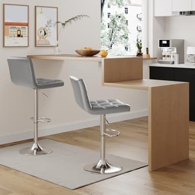 Furmax Bar Stools Modern Pu Leather Swivel Adjustable Hydraulic Bar Stool Square Counter Height Stool Set of 2 (Light Gray) - Image 2