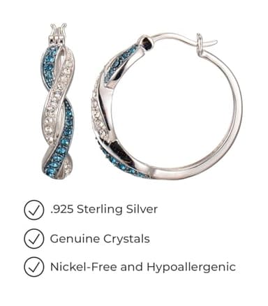 Amazon Essentials .925 Sterling Silver Rhodium Plated Crystal Twisted Hoop Earrings for Women, Hypoallergenic Nickel-Free, Lightweight Hoops with Click Post Closure - Image 6