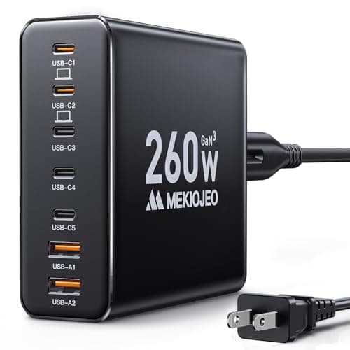 Aluminum Alloy 260W USB C Charger Block GaN III PD 65W Fast USB C Charging Station 7 Ports 65W Laptop Charger for MacBook Pro/Air/iPad Pro/iPhone (Grey Black-5C2A) - Image 1