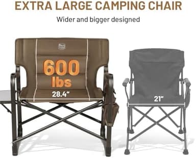 Timber Ridge XXL Upgraded Oversized Directors Chairs with Foldable Side Table, Detachable Side Pocket, Heavy Duty Folding Camping Chair up to 600 Lbs Weight Capacity (Brown) Ideal Gift - Image 5