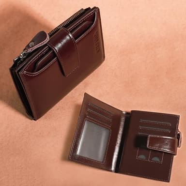 Ciephia Men's Genuine Leather Wallets with Zipper Coin Pocket, RFID Blocking Short Vintage Bifold Wallet Large Capacity Multi Credit Card Slots ID Windows Gifts for Him - Image 5