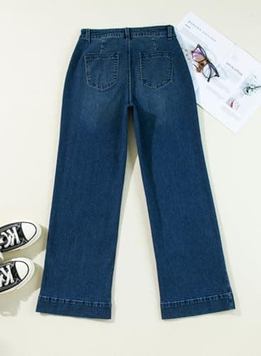 Astylish Jeans for Women Trendy Wide Leg High Waisted Stretchy Straight Leg Jeans Loose Denim Pants with Pocket Size 4 Blue - Image 4