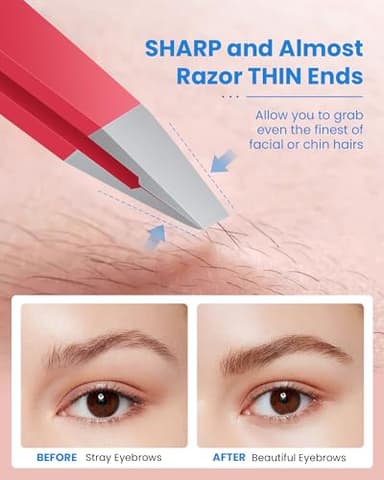 Expert Eyebrow Hair Removal Tweezer with Leather Case, GlamTweeler High Precision Slant Tip Stainless Steel Tweezers for Men and Women (Hot Pink) - Image 4