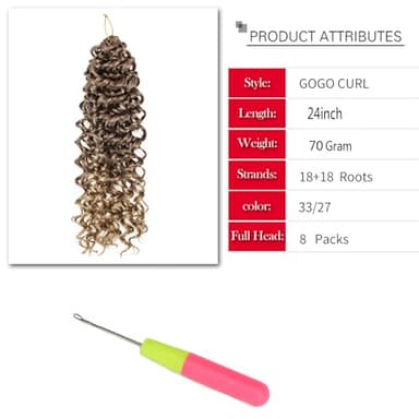 YXCHERISHAIR 8 Packs Curly Crochet Hair GoGo Curl Crochet hair for Women Deep Wave Braiding hair,Synthetic Bohemian Crochet Braids Water Wave Crochet hair Extensions (18inch, 33/27) - Image 3