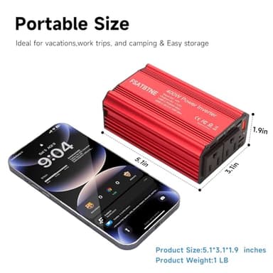 400W Power Inverter, FSATBTNE DC 12V to 110V AC Car Plug Adapter Outlet Converter with [65W PD USB-C] & [18W QC USB-A] Fast Charging Ports and 2 AC Outlets Car Power Inverters for Vehicles - Image 6