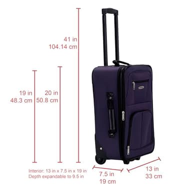 Rockland Fashion Expandable Softside Upright Luggage Set, Purple, 2-Piece (14/19) - Image 2