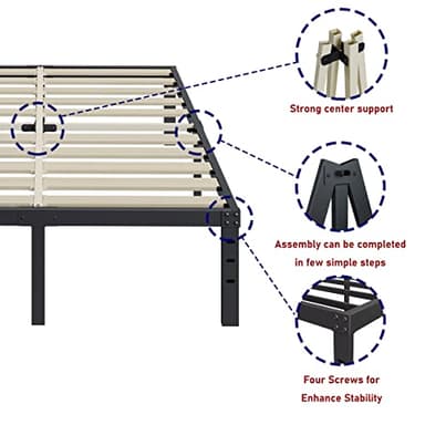 ZIYOO Full Size Bed Frame 14 Inches High 3 Inches Wide Wood Slats with 3500 Pounds Support for Foam Mattress, No Box Spring Needed, Underbed Storage Space,Easy Assembly, Noise Free - Image 5