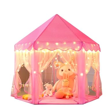 Monobeach Princess Castle Play Tent for Girls - Large 55'' x 53'' Playhouse with Star Lights for Indoor and Outdoor Play - Image 1