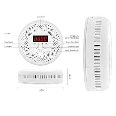 Vzmcov Carbon Monoxide and Smoke Detector LCD Display, Battery Powered, Dual sensors, 85dB Voice Alarm and Real-time Tracking, Suitable for Home/Kitchen/Bedroom/RV (Small Screen, 2Pack-CO&Smoke) - Image 2