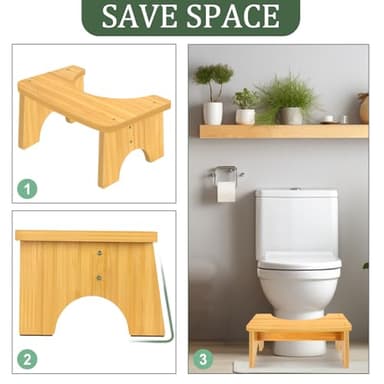 Bamboo Toilet Stool for Adults, 6.5 Inch Toilet Stool Squat Adult with Non-Slip, Portable Simple Curve Squatting Potty for Kids, Poop Stool for Bathroom -Improve Squatting Posture and Comfort, Natural - Image 5