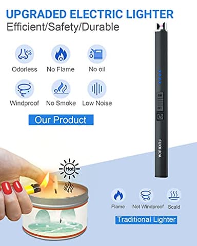 FUKKUDA Electric Candle Lighter with Safety Switch - USB Rechargeable Windproof & Flameless Plasma Arc Lighter, Stocking Stuffers for Him or Her (Obsidian Black) - Image 2
