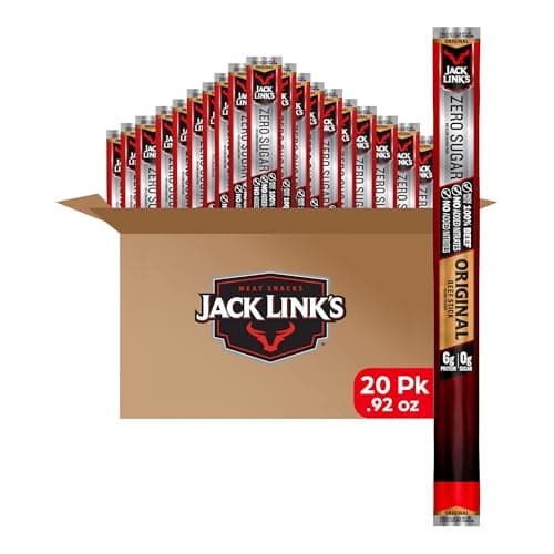 Jack Link's Beef Sticks, Original Zero Sugar - Protein Meat Snack, 5g of Protein, Meat Snack Sticks Made with 100% Beef, Keto, Paleo, Great Stocking Stuffers, Individually Wrapped - 0.92 Oz. (20 Count) - Image 1