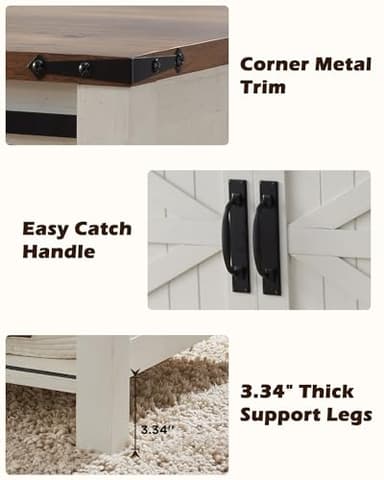 OKD 48" Farmhouse Lift Top Coffee Table with Sliding Barn Door,Rustic Center Table with Hidden Storage Compartment,Lifting Tabletop and Adjustable Shelf for Living Room,Office,Antique White - Image 6