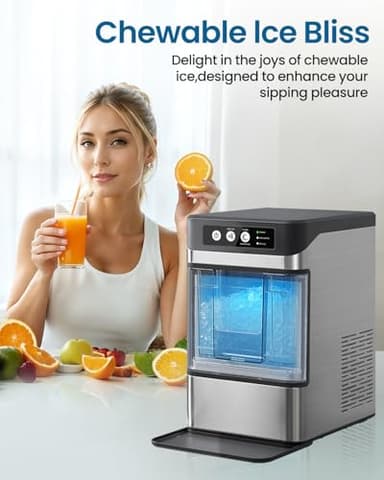 Walkmax Nugget Ice Maker Countertop with Handle,Chewable Crunchable Countertop Nugget Ice Maker,41Lbs/24H, Self-Cleaning, One-Click Operation, Stainless Steel,Ideal for Parties, Kitchens, Bars, Silver - Image 4