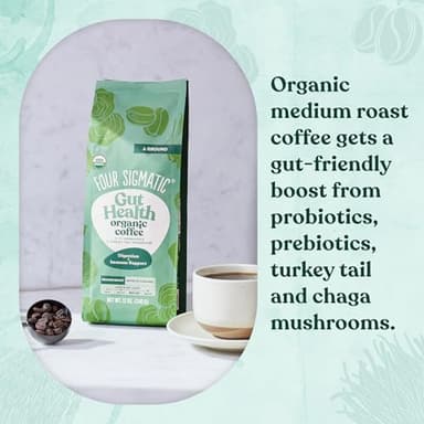 Four Sigmatic Gut Health Organic Ground Coffee | Medium Roast, Immune Boosting Probiotic Mushroom Coffee with Chaga & Turkey Tail for Gut Health & Immune Support | 12oz Bag - Image 4