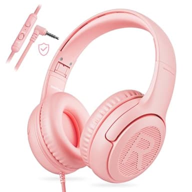 Kids Headphones with Microphone Foldable Stereo Tangle-Free 3.5mm Jack Wired Cord On-Ear Headset for Children/Teens/Boys/Girls/Smartphones/School/Kindle/Airplane Travel/Plane/Tablet (Pink) - Image 1