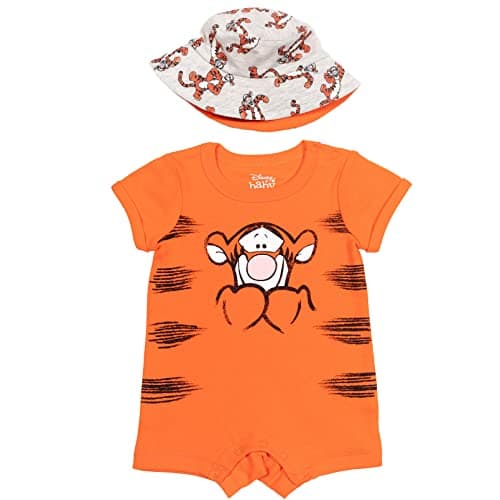 Disney Winnie the Pooh Tigger Newborn Baby Boys Romper and Bucket Sun Hat Orange 3-6 Months - Image 1