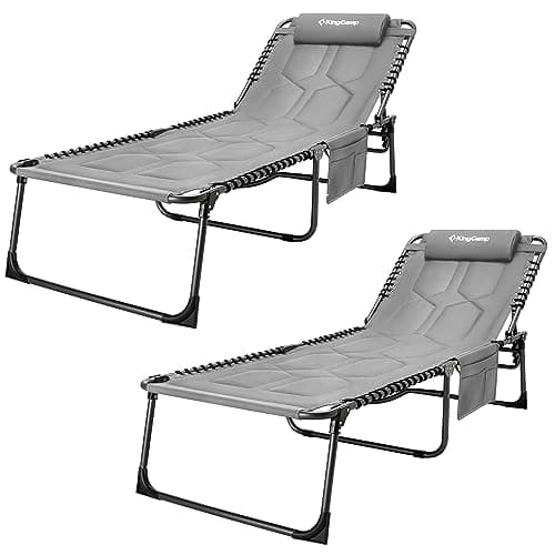 KingCamp Oversize Lounge Chair Outdoor Set of 2, Extra Large Padded Folding 5 Positions Tanning Chairs with Pillow for Outside Sunbathing Beach Patio Pool Camping (Grey) - Image 1