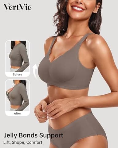 Vertvie Womens Seamless Bras No Underwire Supportive Wireless Push Up Full Coverage Bralette Comfort Scalloped T-Shirt Bra(Grey,X-Large) - Image 2