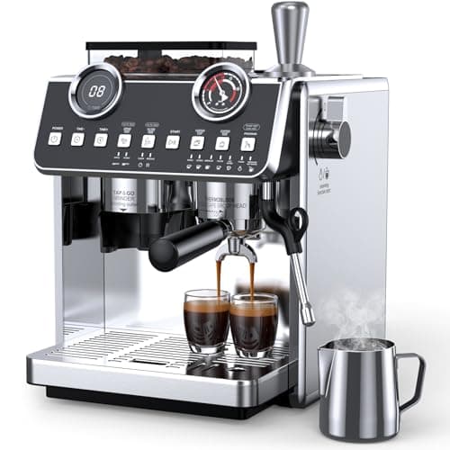 QJA Espresso Machine with Grinder, 20 Bar Pressure Professional Espresso Maker with 30 Grinding Settings, 58mm Portafilte, Anti-scalding Milk Frother Steam Wand for Latte Cappuccino (Stainless Steel) - Image 1