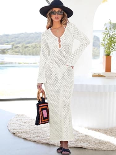 ANRABESS Women Swimsuit Swim Crochet Cover Up Knit Bathing Suit Swimwear 2025 Summer Bodycon Beach Dress Vacation Clothes White Small - Image 2
