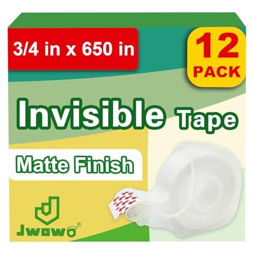 JWOWO 12 Invisible Tape with 12 Refillable Tape Dispenser, Home Office Supplies and Back to School Supplies for College and Classrooms, Matte Finish, 3/4 in x 650 in - Image 1