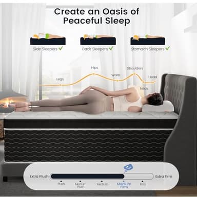 Ruoysun Queen Mattress, 14 inch Bed Mattress in a Box, Medium Firm Hybrid Mattresses Queen Size with Gel Memory Foam and Pocket Springs, Pressure Relief & Upgraded Support, Cooling and Breathable - Image 3