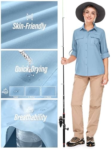 Toumett Women's UPF 50 Long Sleeve UV Sun Protection Safari Shirts Outdoor Quick Dry Fishing Hiking Travel Shirts(5071,Blue,M) - Image 5