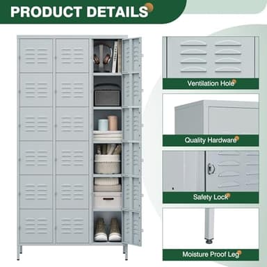 Letaya Metal Lockers for Employees-18 Door Storage Locker with Shelves and Lockable Steel Cabinet for School,Gym,Office,Staff (Grey, 18 Door) - Image 4