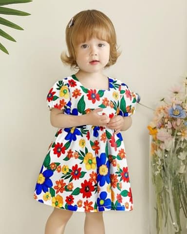 Baby Girl Clothes Summer Dress Infant Blue Floral Dressess Cute Short Sleeve Vintage Boho Beach Sundress 2 Pieces Outfit 3-6 Month Girl Clothes - Image 2